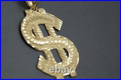 Real 10k Solid Yellow Gold Flat Diamond Cut Dollar Money Sign Charm Pendant