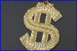 Real 10k Solid Yellow Gold Flat Diamond Cut Dollar Money Sign Charm Pendant