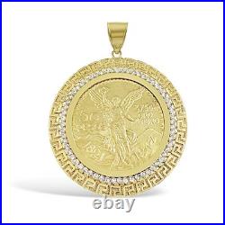 Real 14k Gold Solid Mexican Centenario 50 Pesos 1947 Coin Pendant with CZ Bezel