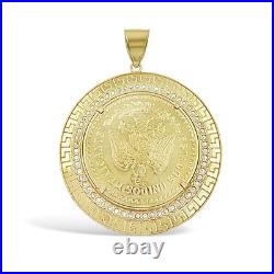 Real 14k Gold Solid Mexican Centenario 50 Pesos 1947 Coin Pendant with CZ Bezel