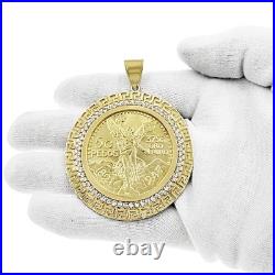 Real 14k Gold Solid Mexican Centenario 50 Pesos 1947 Coin Pendant with CZ Bezel