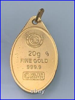 Real 999.9 Fine Solid 24k Gold oval Pendant Vintage RARE! OLD! Unisex 20g