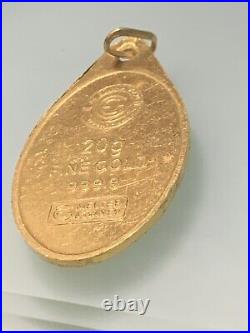 Real 999.9 Fine Solid 24k Gold oval Pendant Vintage RARE! OLD! Unisex 20g