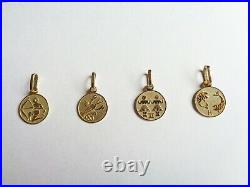 Real Gold Zodiac Coin Necklace, 10K Solid Gold Astrology Horoscope Sign Charm