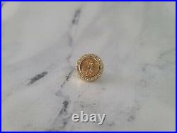 Real Moissanite Coin Lady Liberty 0.60Ct Round Cut Prong Solid 14k Yellow Gold