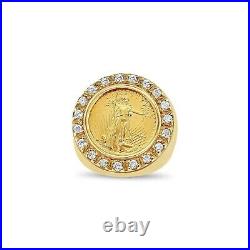 Real Moissanite Coin Lady Liberty 0.60Ct Round Cut Prong Solid 14k Yellow Gold
