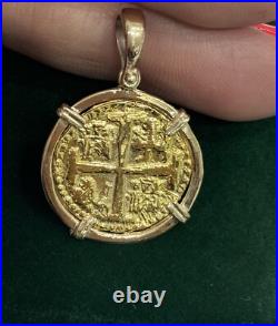 Recreation Atocha Gold Coin Pendant Made With 14k Real Solid Gold