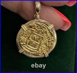 Recreation Atocha Gold Coin Pendant Made With 14k Real Solid Gold