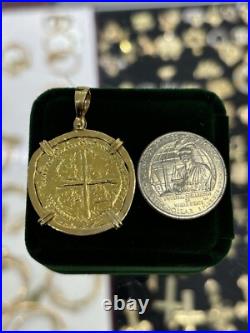 Recreation Atocha Gold Coin Pendant Made With 14k Real Solid Gold Recreation Atocha Gold Coin Pendant Made With 14k Real Solid Gold