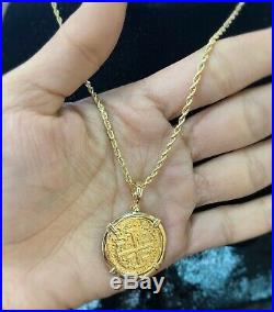 Recreation Of Atocha Gold Coin Pendant Made With 14k Solid Gold With Chain 14k
