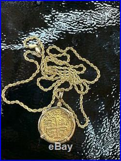 Recreation Of Atocha Gold Coin Pendant Made With 14k Solid Gold With Chain 14k