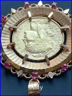 Remarkable 1909 18k Solid Gold French 20 Francs Marianne Rooster Coin Pendant
