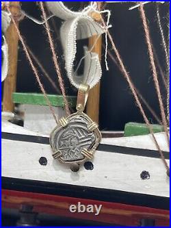Replica Atocha Shipwreck Solid Silver Coin Pendant In 14k Gold Bezel