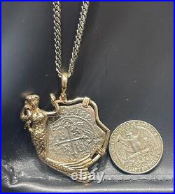 Replica Atocha Shipwreck Solid Silver Coin Pendant In 14k Gold Mermaid Bezel