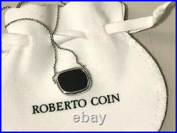 Roberto Coin 18K White Gold Black Jade Pendant Necklace Amphibole Italy $2400