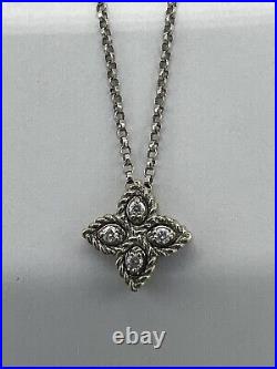 Roberto Coin 18k White Gold Diamond Princess Flower Pendant & Necklace