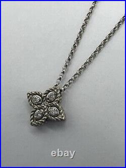 Roberto Coin 18k White Gold Diamond Princess Flower Pendant & Necklace