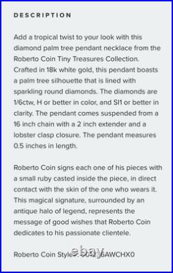 Roberto Coin 18k White Gold Tiny Treasures Diamond Palm Tree Pendant Necklace