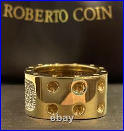 Roberto Coin Pois Moi 18k Yellow Gold Diamond Band Ring Large 7 Square Mint