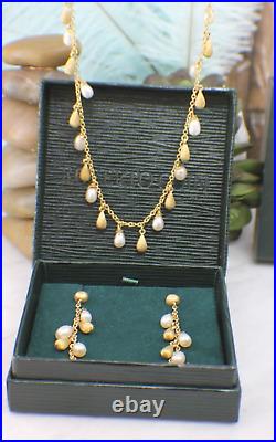 Roberto Coin Solid 18k Yellow Gold Pearl Drop Necklace & Matching Earrings Box