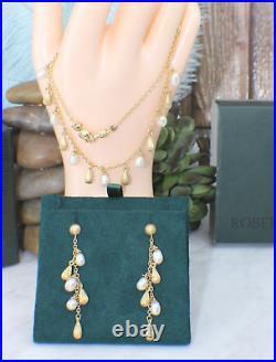 Roberto Coin Solid 18k Yellow Gold Pearl Drop Necklace & Matching Earrings Box