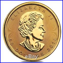Roll of 10 2018 1 oz Canadian Gold Maple Leaf $50 Coin. 9999 Fine BU Lot, Tube