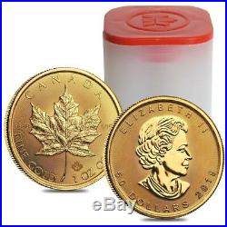 Roll of 10 2019 1 oz Canadian Gold Maple Leaf $50 Coin. 9999 Fine BU Lot, Tube