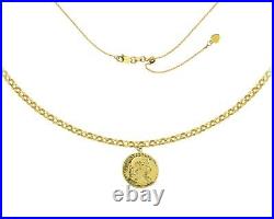 Roman Cesar Coin Medallion Rolo Adjustable Chain 14K Solid Gold Choker Necklace