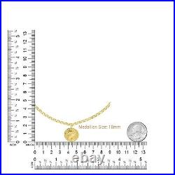 Roman Cesar Coin Medallion Rolo Adjustable Chain 14K Solid Gold Choker Necklace
