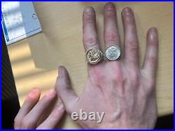 Roman Coin Style Two Tone 14K Solid Gold & Silver Caduceus Ring