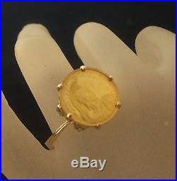 Roman Soldier's Profile 20k Gold Medal Coin within 14k Solid Gold Mount Sz 8.5