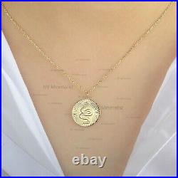 Round Ray Disc Snake Signet Pendant Necklace 18K Solid Gold Diamond Jewelry New