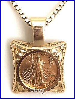 SALE -SOLID 14K YELLOW GOLD CHAIN With YEAR 2000 $5.00 AMERICAN GOLD EAGLE COIN