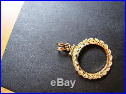 SOLID 14K GOLD ROPE COIN BEZEL for 1/10 Oz Gold Eagle COIN NOT INCLUDED Screwtop