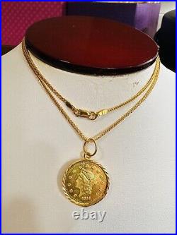 SOLID 22K 916 Dubai Real Fine Gold Coins Women's Necklace 18 long 1.5mm 7.7g
