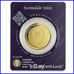 SPECIAL PRICE! 2018 1 oz Grenada. 9999 Gold Coin BU in Certi-Lock #A467