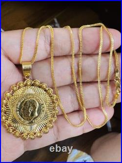 Saudi 22K 916 Real Pure Solid Gold Round Coin Set Necklace 20 Long 10.7g 1.6mm