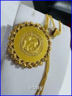 Saudi 22K 916 Real Pure Solid Gold Round Coin Set Necklace 20 Long 10.7g 1.6mm