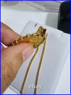 Saudi 22K 916 Real Pure Solid Gold Round Coin Set Necklace 20 Long 10.7g 1.6mm