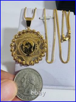 Saudi 22K 916 Real Pure Solid Gold Round Coin Set Necklace 20 Long 10.7g 1.6mm