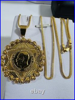 Saudi 22K 916 Real Pure Solid Gold Round Coin Set Necklace 20 Long 10.7g 1.6mm