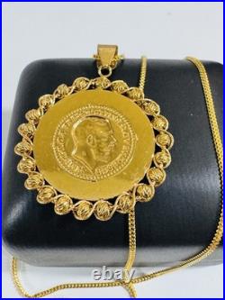 Saudi 22K 916 Real Pure Solid Gold Round Coin Set Necklace 20 Long 10.7g 1.6mm