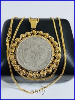 Saudi 22K 916 Real Pure Solid Gold Round Coin Set Necklace 20 Long 10.7g 1.6mm