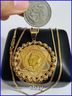 Saudi 22K 916 Real Pure Solid Gold Round Coin Set Necklace 20 Long 10.7g 1.6mm