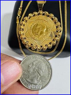 Saudi 22K 916 Real Pure Solid Gold Round Coin Set Necklace 20 Long 10.7g 1.6mm