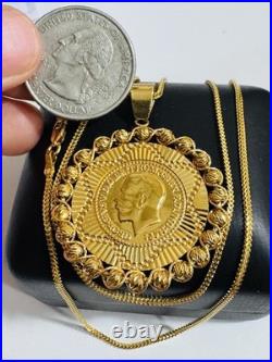 Saudi 22K 916 Real Pure Solid Gold Round Coin Set Necklace 20 Long 10.7g 1.6mm