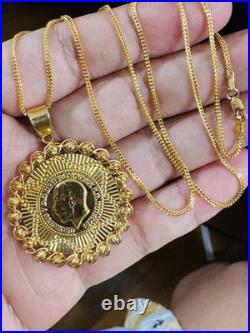 Saudi 22K 916 Real Pure Solid Gold Round Coin Set Necklace 20 Long 10.7g 1.6mm