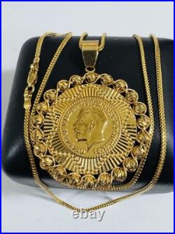 Saudi 22K 916 Real Pure Solid Gold Round Coin Set Necklace 20 Long 10.7g 1.6mm