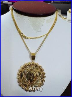 Saudi 22K 916 Real Pure Solid Gold Round Coin Set Necklace 20 Long 10.7g 1.6mm