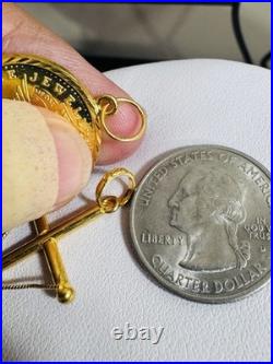 Saudi 22K Solid 916 Real Gold Two Set (2) Cross and Coin Pendant 7.4g